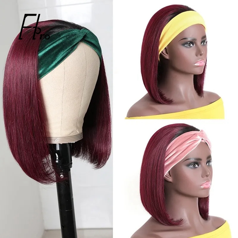 Headband Wig Straight Short Bob Wig Human Hair Glueless Wigs 1B-99J Wigs